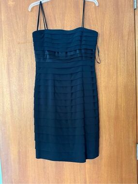 Vintage Anne Klein Black Tiered Spaghetti-Strap Mini Dress